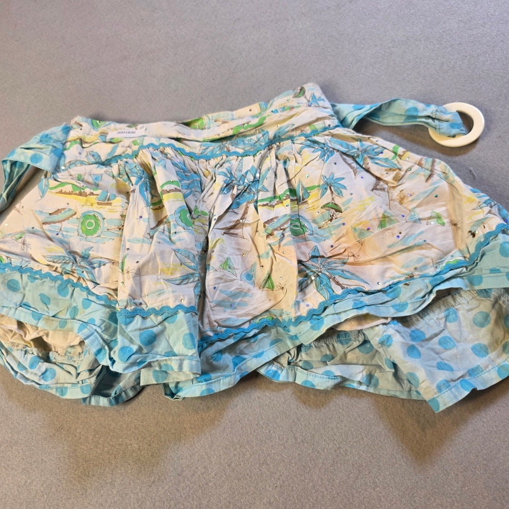 Pumpkin Patch Girls Blue Tropical Beach Palm Tree Sequin Cotton Skirt Size 6